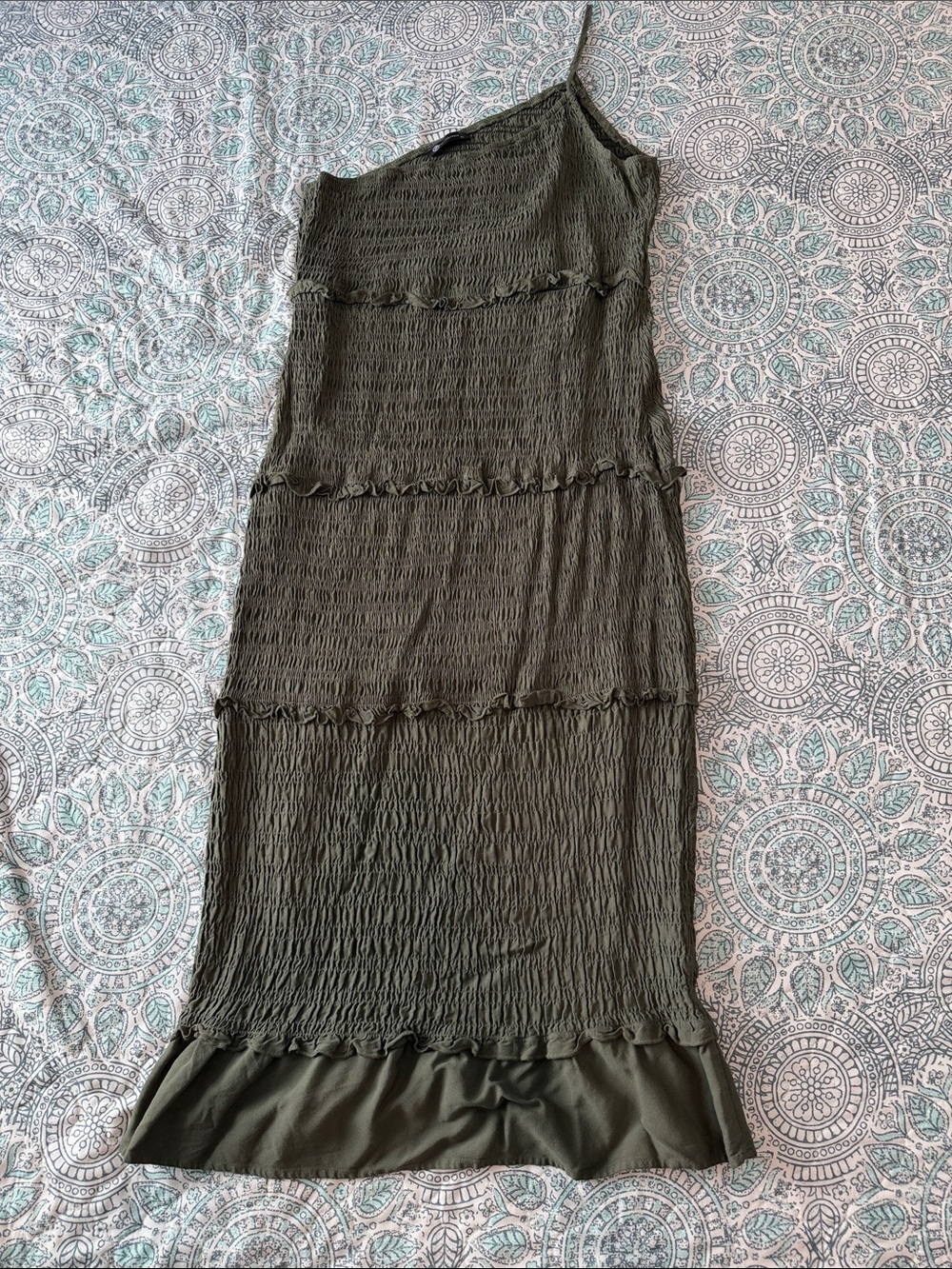 Asymmetric One-Shoulder Olive Green Maxi Dress